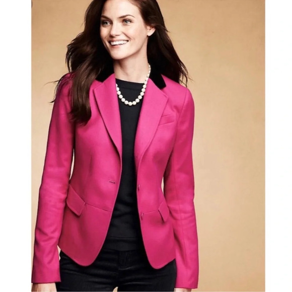 Talbots Wool Blazer 4 Pink Velvet Contrast Collar Preppy Equestrian Riding Money - Picture 2 of 13